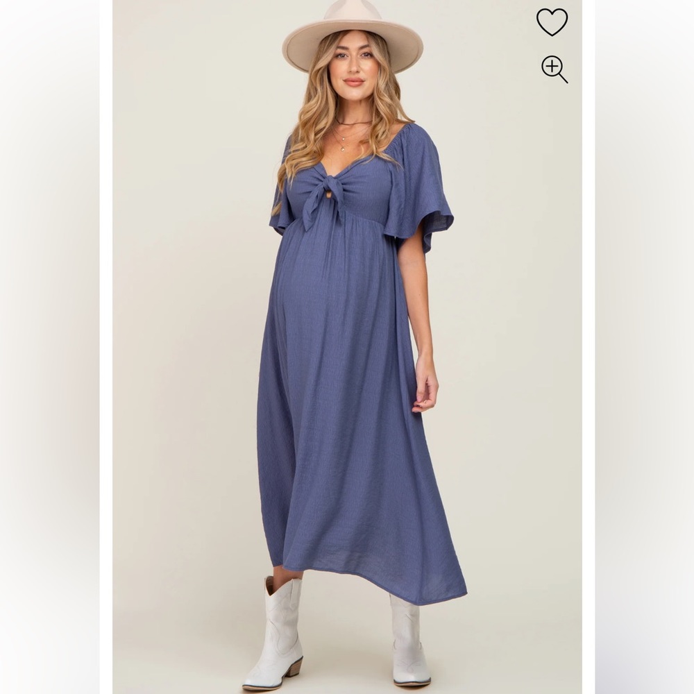 Blue bump friendly midi dress: Front tie, flutter sleeve, elastic back NWOT